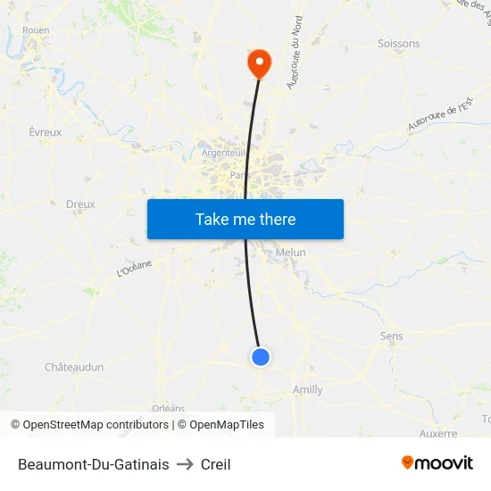 Beaumont-Du-Gatinais to Creil map