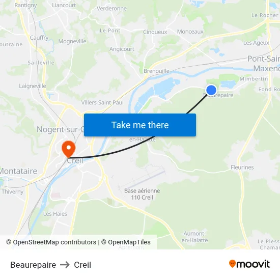 Beaurepaire to Creil map