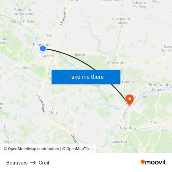 Beauvais to Creil map