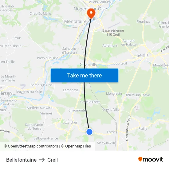Bellefontaine to Creil map
