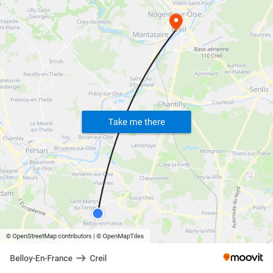 Belloy-En-France to Creil map