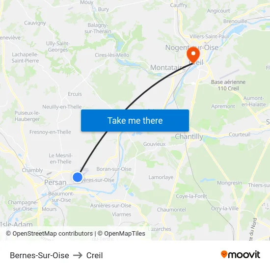 Bernes-Sur-Oise to Creil map
