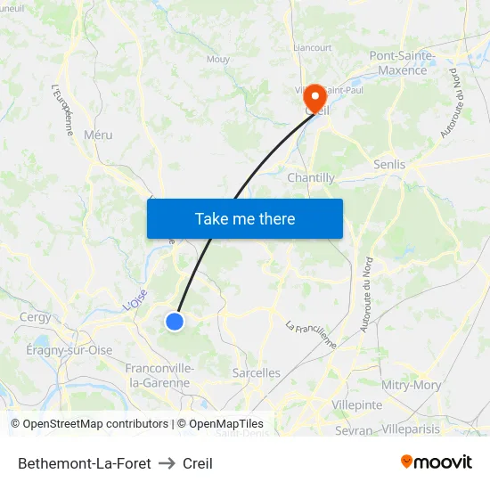 Bethemont-La-Foret to Creil map