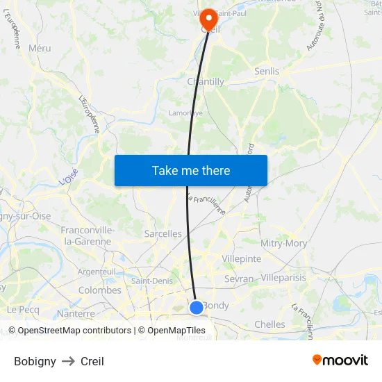 Bobigny to Creil map