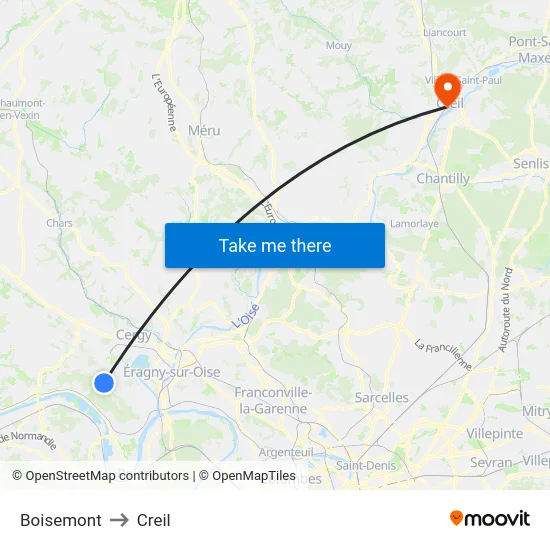 Boisemont to Creil map