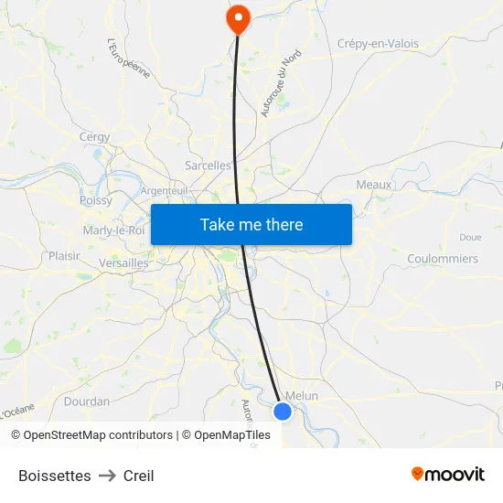 Boissettes to Creil map