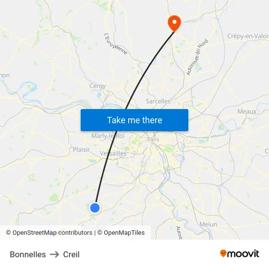 Bonnelles to Creil map