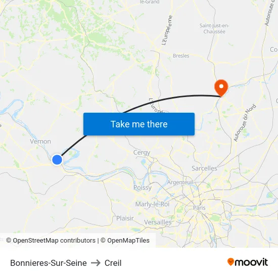 Bonnieres-Sur-Seine to Creil map