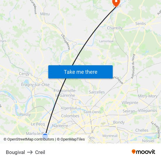 Bougival to Creil map
