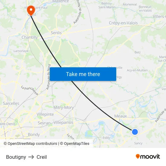 Boutigny to Creil map
