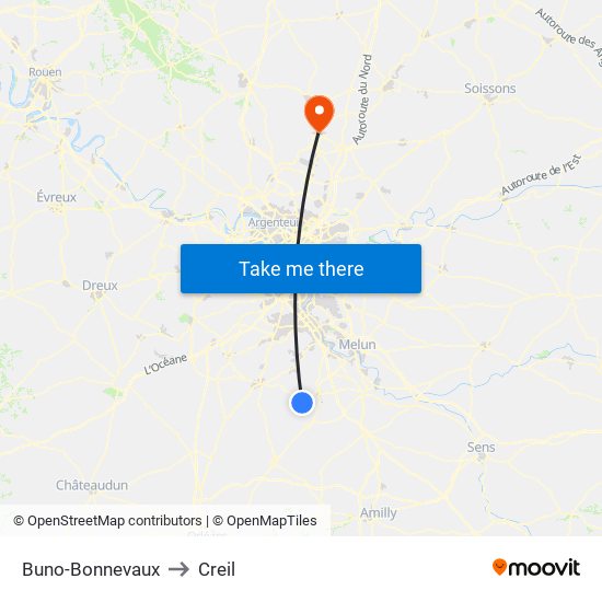 Buno-Bonnevaux to Creil map