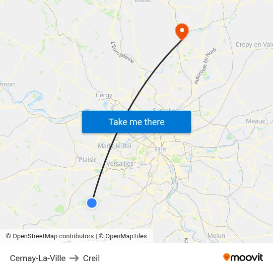 Cernay-La-Ville to Creil map