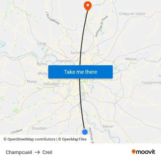 Champcueil to Creil map
