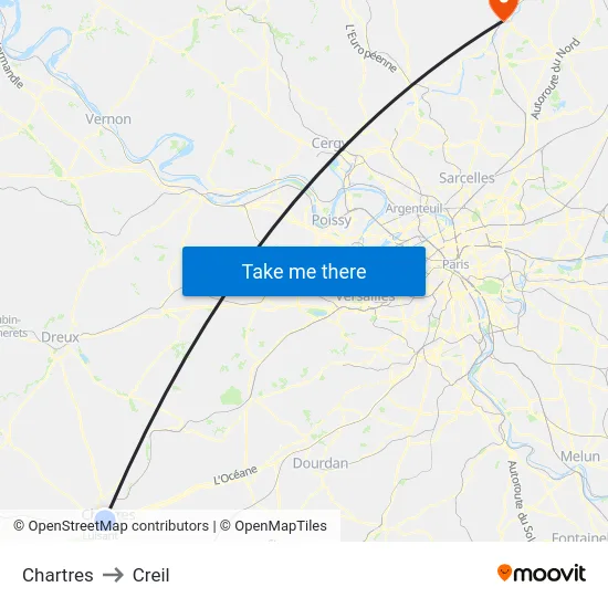 Chartres to Creil map