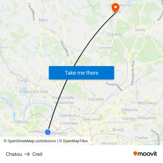 Chatou to Creil map
