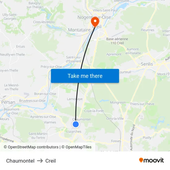 Chaumontel to Creil map