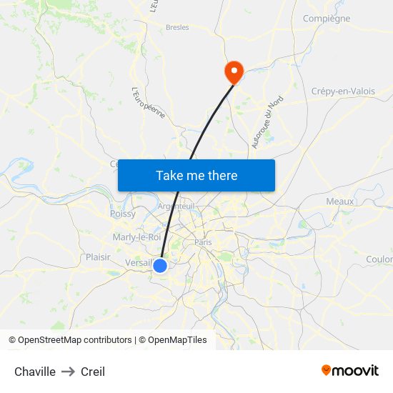 Chaville to Creil map