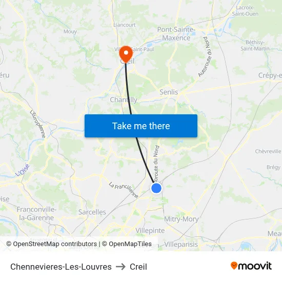 Chennevieres-Les-Louvres to Creil map