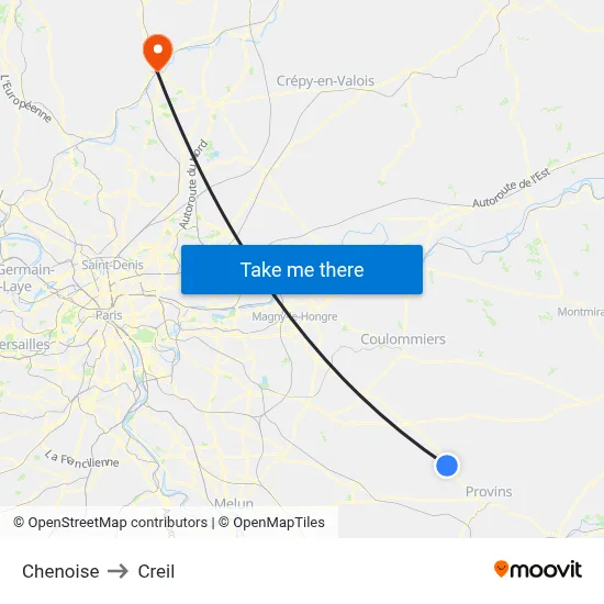 Chenoise to Creil map