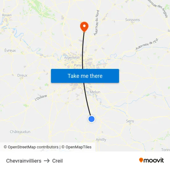 Chevrainvilliers to Creil map