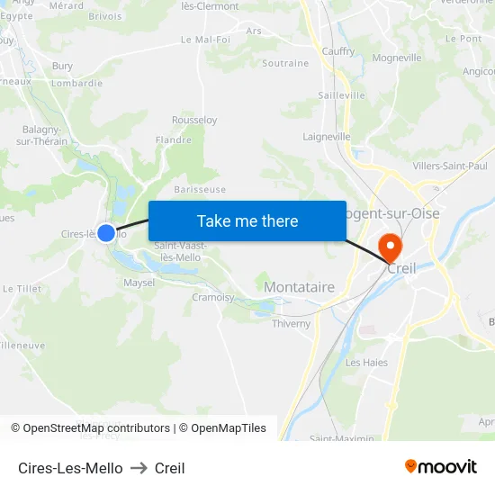 Cires-Les-Mello to Creil map