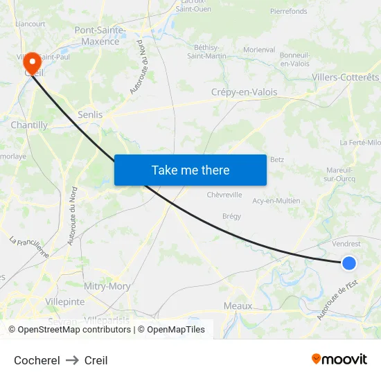 Cocherel to Creil map