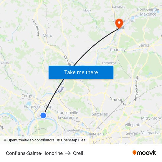 Conflans-Sainte-Honorine to Creil map