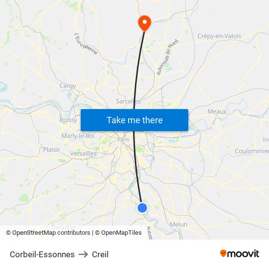 Corbeil-Essonnes to Creil map