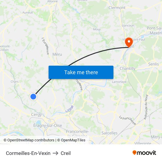 Cormeilles-En-Vexin to Creil map