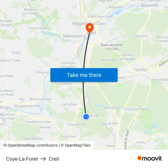 Coye-La-Foret to Creil map