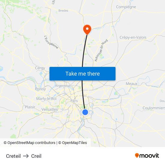 Creteil to Creil map