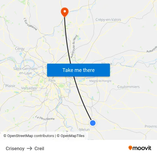 Crisenoy to Creil map