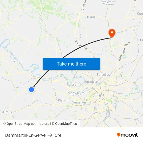Dammartin-En-Serve to Creil map