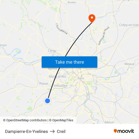 Dampierre-En-Yvelines to Creil map