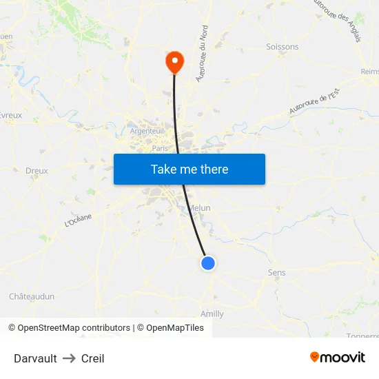 Darvault to Creil map