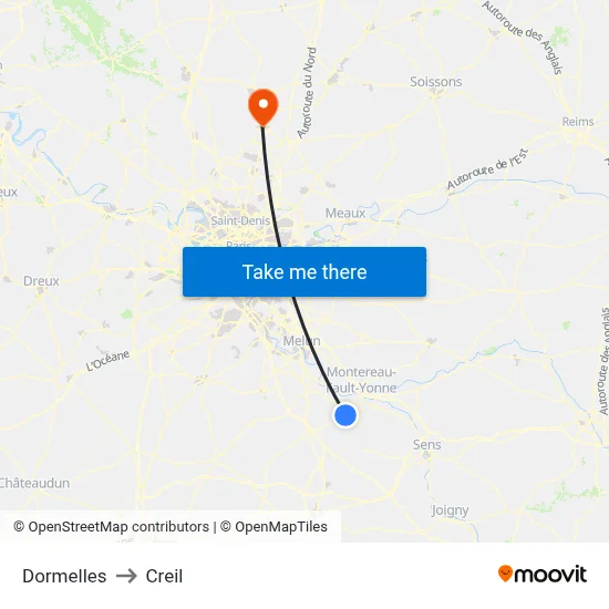 Dormelles to Creil map