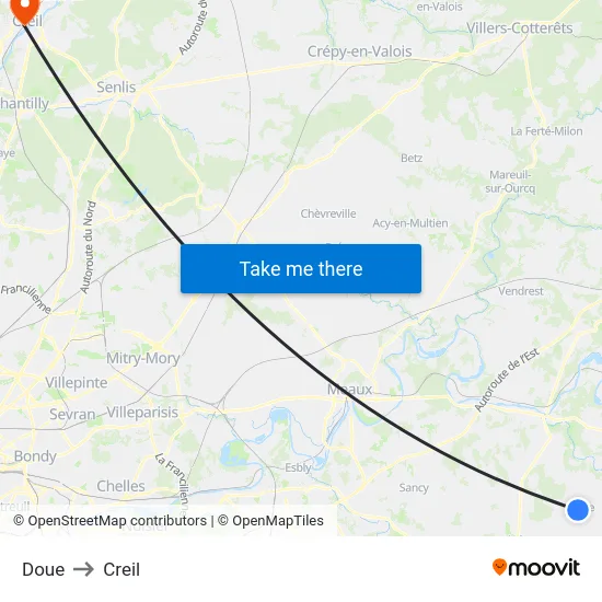 Doue to Creil map
