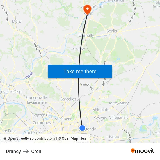 Drancy to Creil map