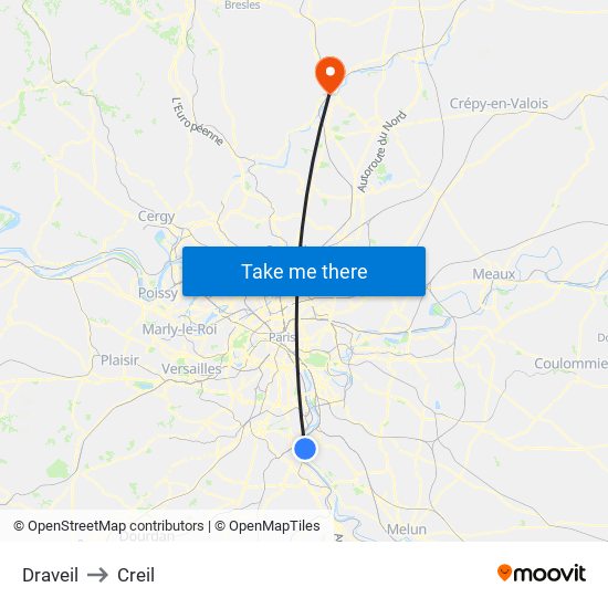 Draveil to Creil map