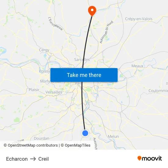 Echarcon to Creil map