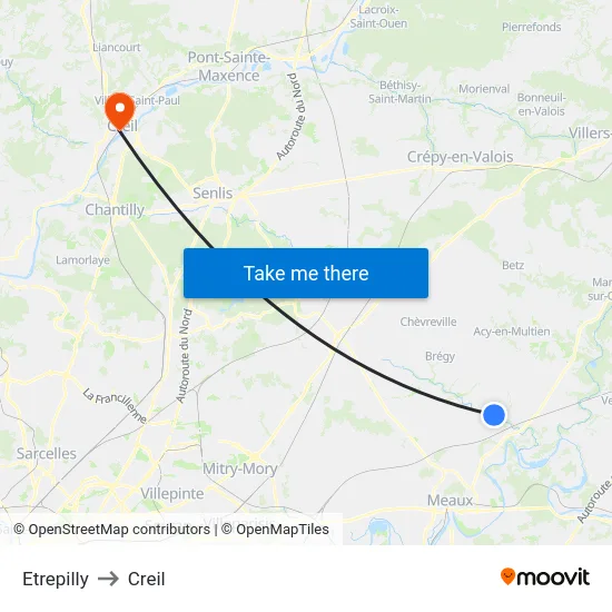 Etrepilly to Creil map