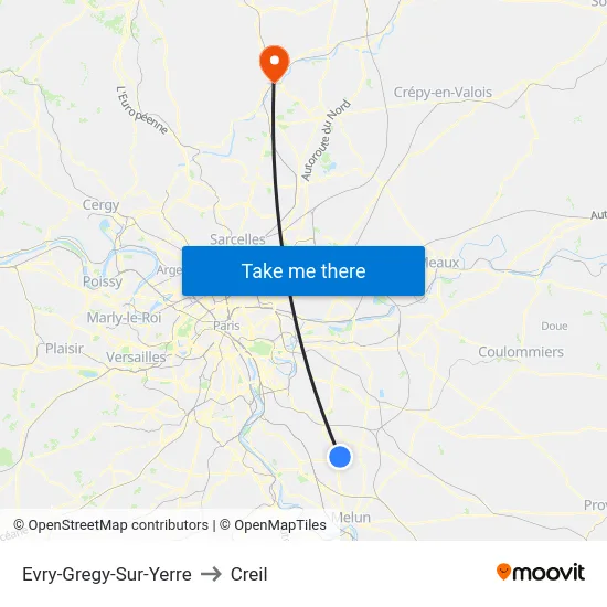 Evry-Gregy-Sur-Yerre to Creil map