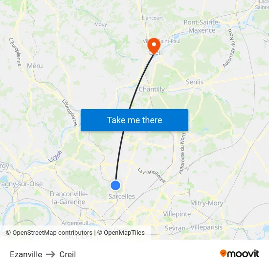 Ezanville to Creil map