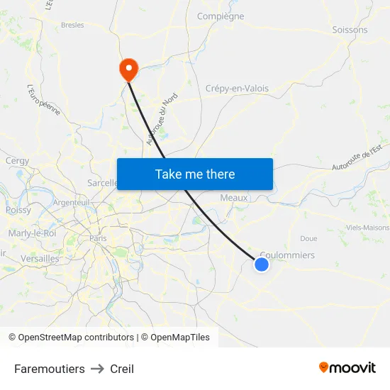 Faremoutiers to Creil map
