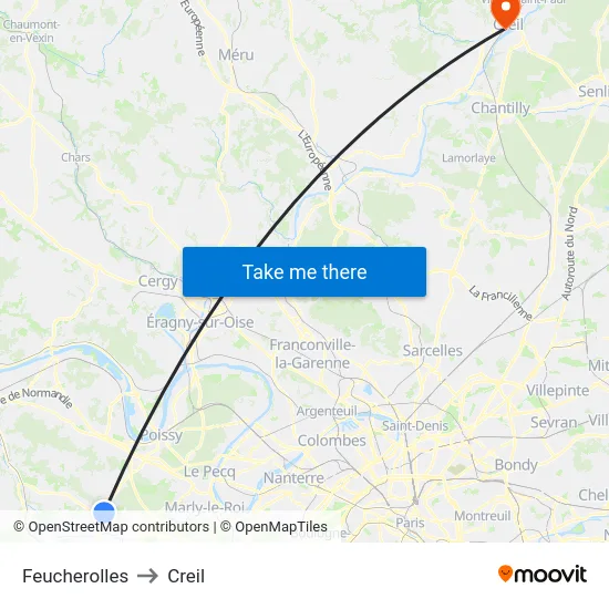Feucherolles to Creil map