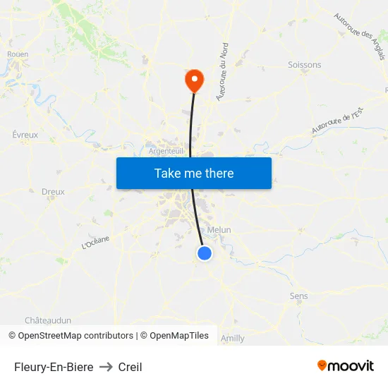 Fleury-En-Biere to Creil map