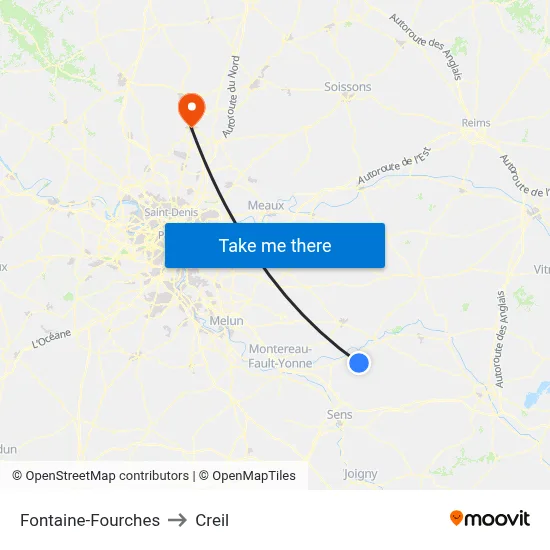 Fontaine-Fourches to Creil map