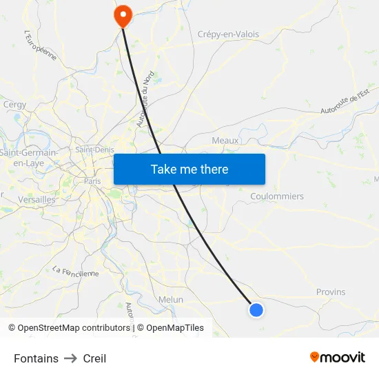 Fontains to Creil map