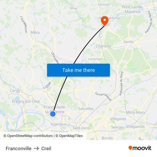Franconville to Creil map