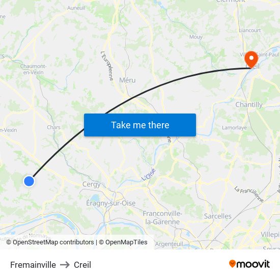 Fremainville to Creil map